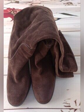 Calvin Klein Brown Suede Knee High Wedge Boots